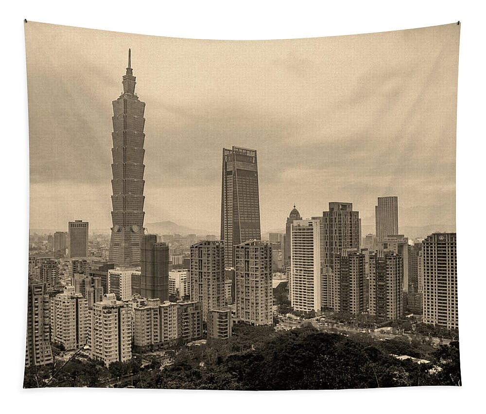 Horizontal Tapestry featuring the painting Daguerreotype Wet Plate Collodion Print of Taipei, Taiwan by Ahmet Asar by Celestial Images