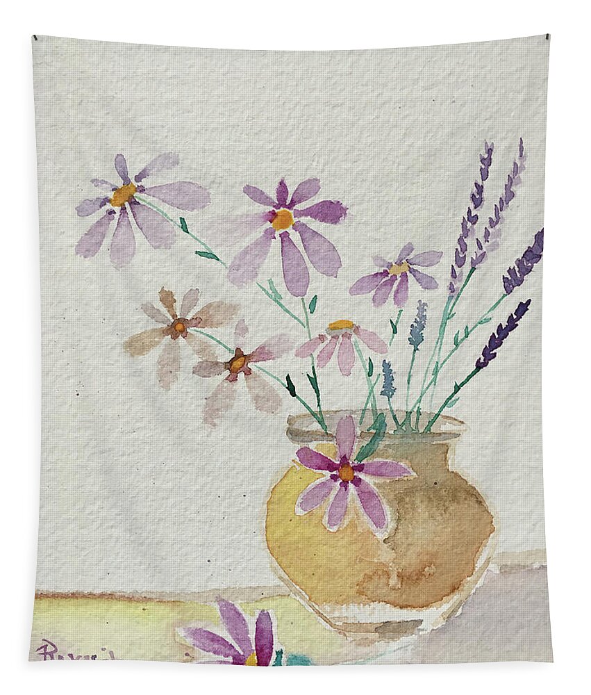 Daisies Tapestry featuring the painting Daisies and Lavender by Roxy Rich