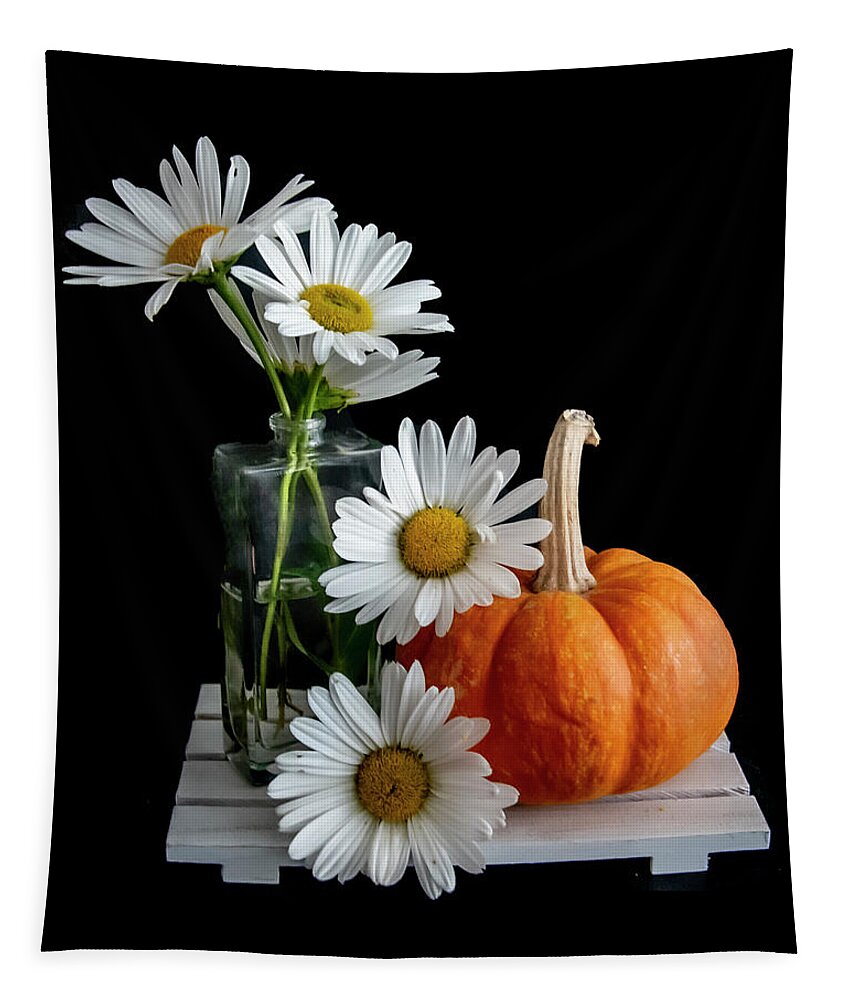 Flowers Tapestry featuring the photograph Daisies and Pumpkin by Cathy Kovarik