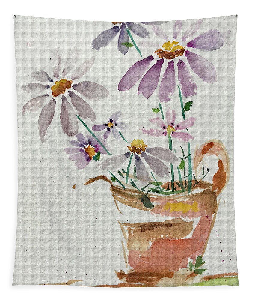 Daisy Tapestry featuring the painting Daisies in a Rusty Copper Pitcher by Roxy Rich