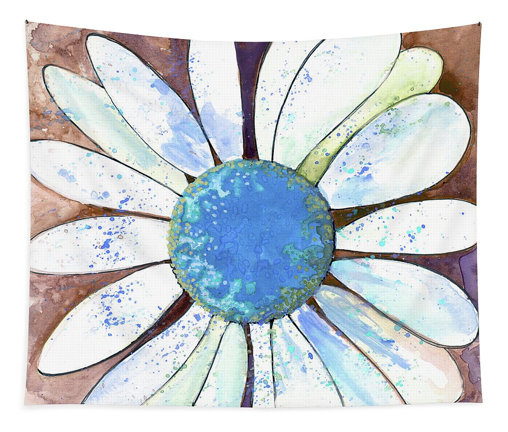 Daisy Tapestry featuring the painting Daisy in Brown and Blue by Michele Fritz