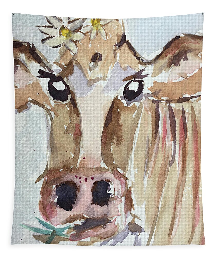 Cow Tapestry featuring the painting Daisy Mae by Roxy Rich