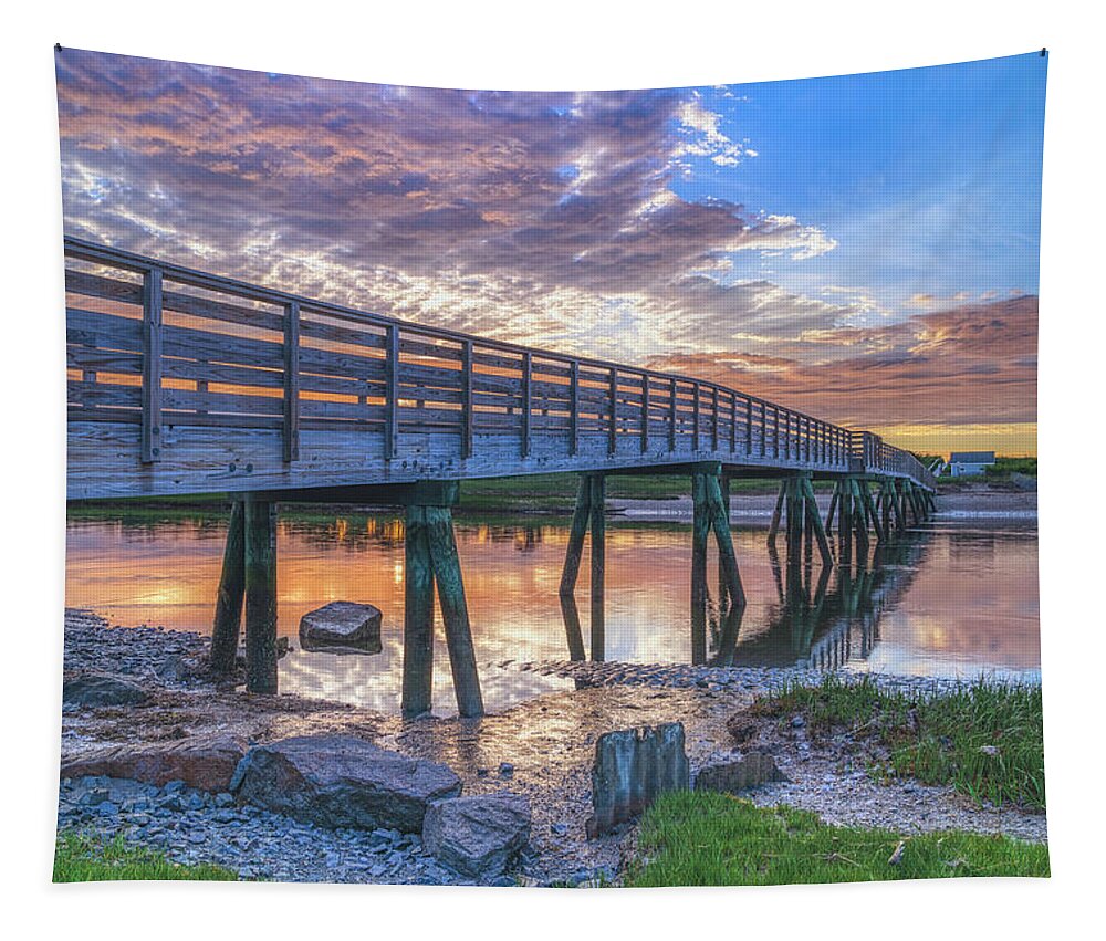 Footbridge Beach Bridge Tapestry featuring the photograph Dancing Colors by Penny Polakoff