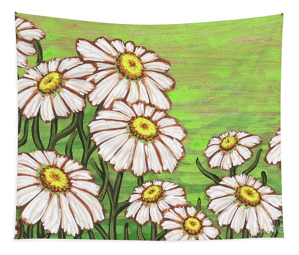 Daisy Tapestry featuring the painting Dancing Daisy Daydreams in Lime Sherbet Skies by Amy E Fraser