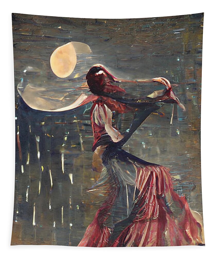 Raindancer Tapestry featuring the digital art Dancing in the Moon Rain by Vennie Kocsis