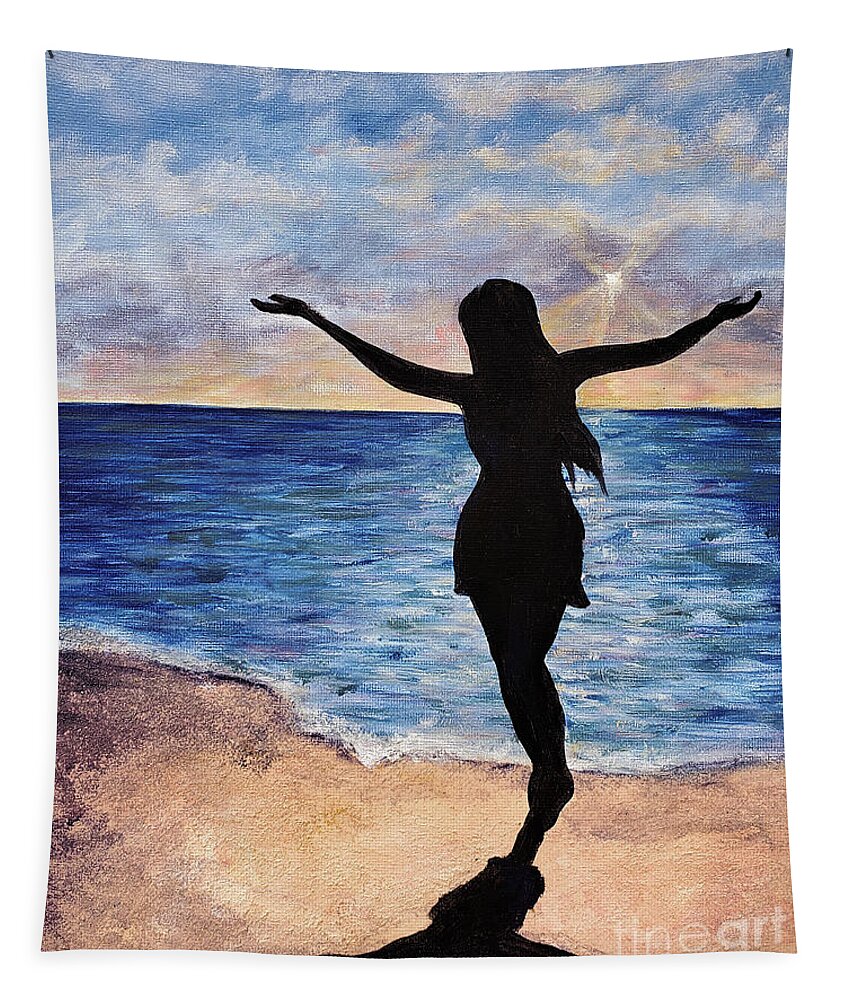 Beach Tapestry featuring the mixed media Dancing On the Beach by Zan Savage