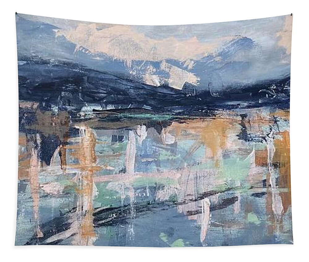 Diptych Tapestry featuring the painting Dancing With The Mountains I by Donna Tuten