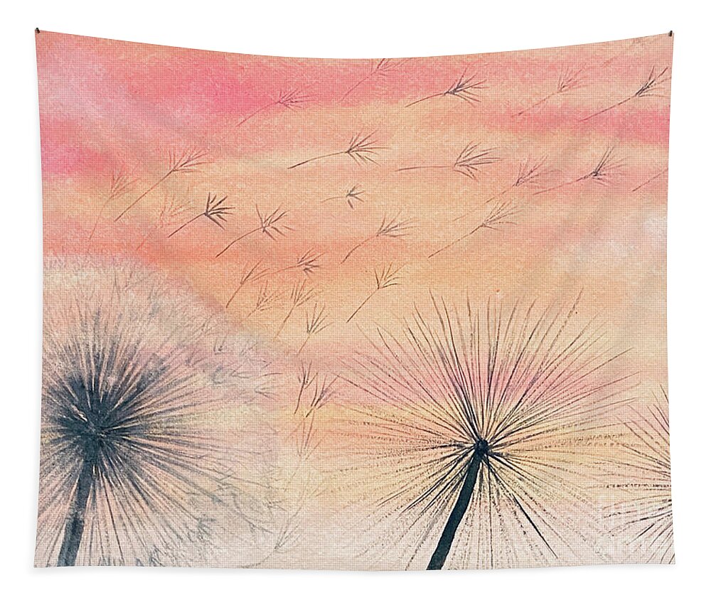Dandelions Tapestry featuring the painting Dandelions at Sunset by Lisa Neuman