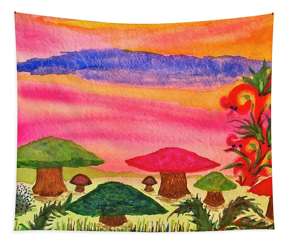 Mushrooms Tapestry featuring the painting Dare To Keep Dreaming by Karen Nice-Webb
