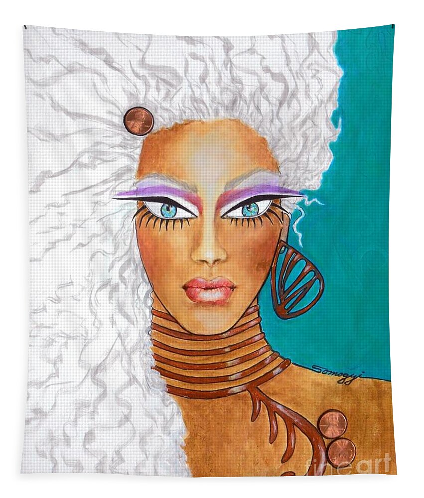 Ru Paul Tapestry featuring the mixed media Dark Beauty No. 2 by Jayne Somogy