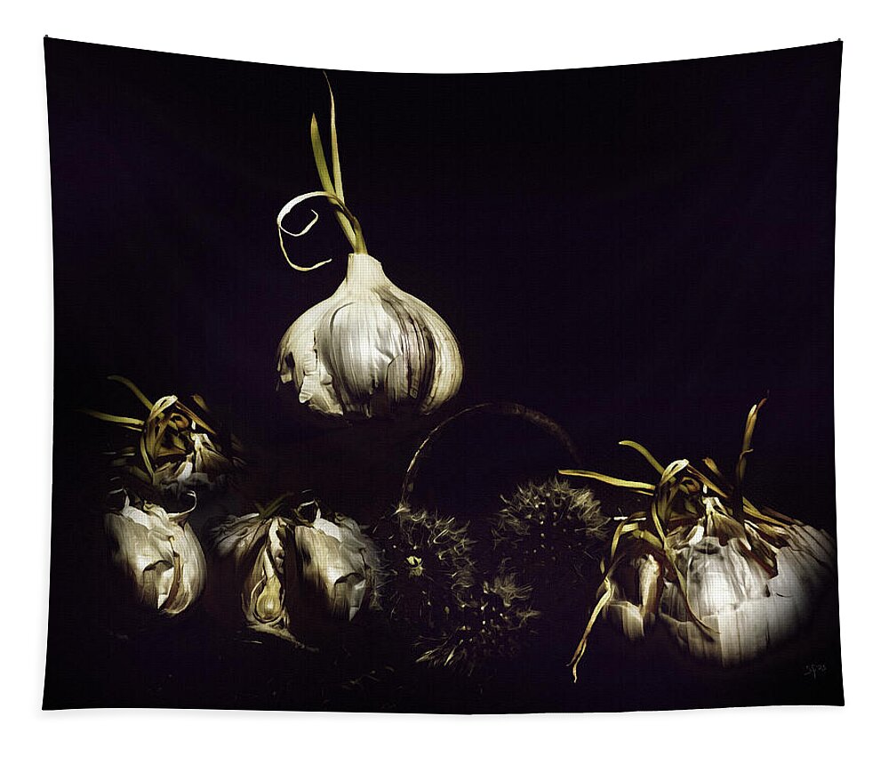 Dark Tapestry featuring the digital art Dark Garlic Still Life by Shelli Fitzpatrick