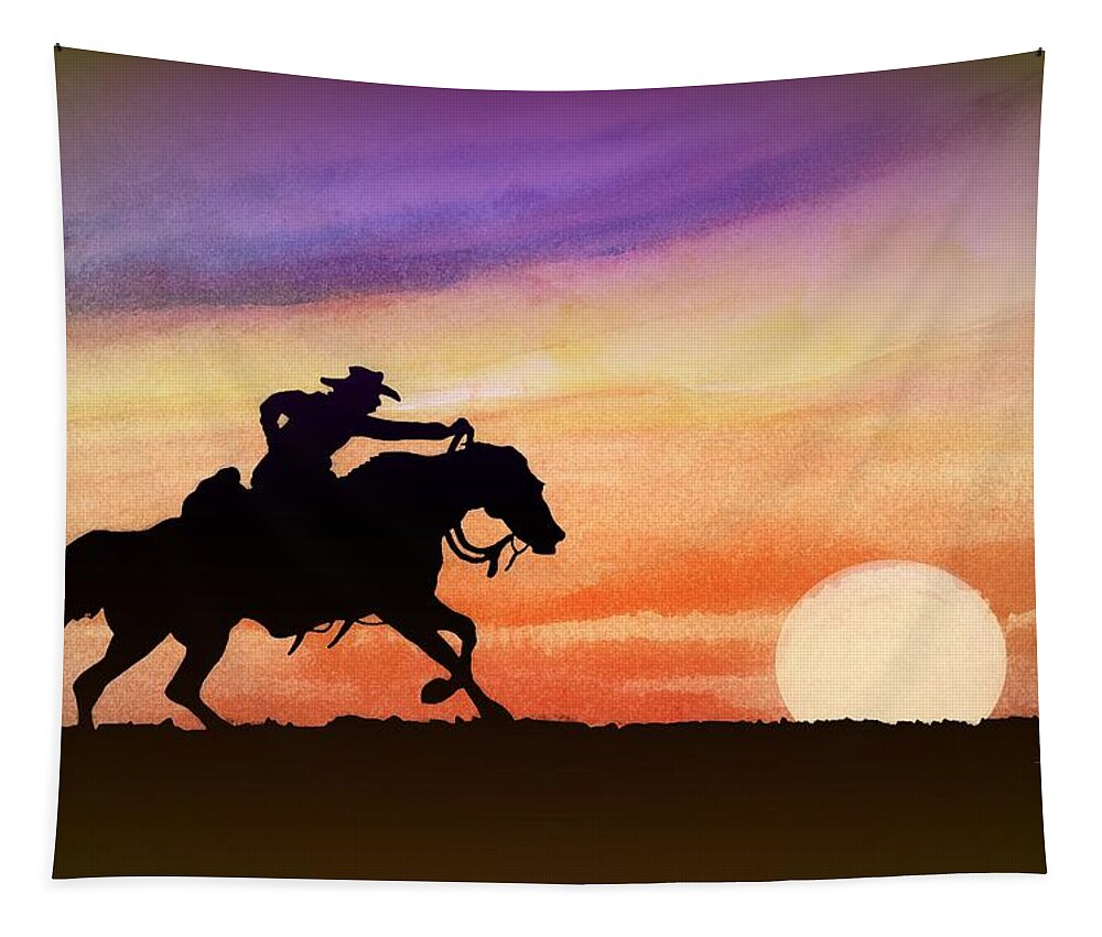 Indian Inks Tapestry featuring the painting Dark Rider Two by Simon Read