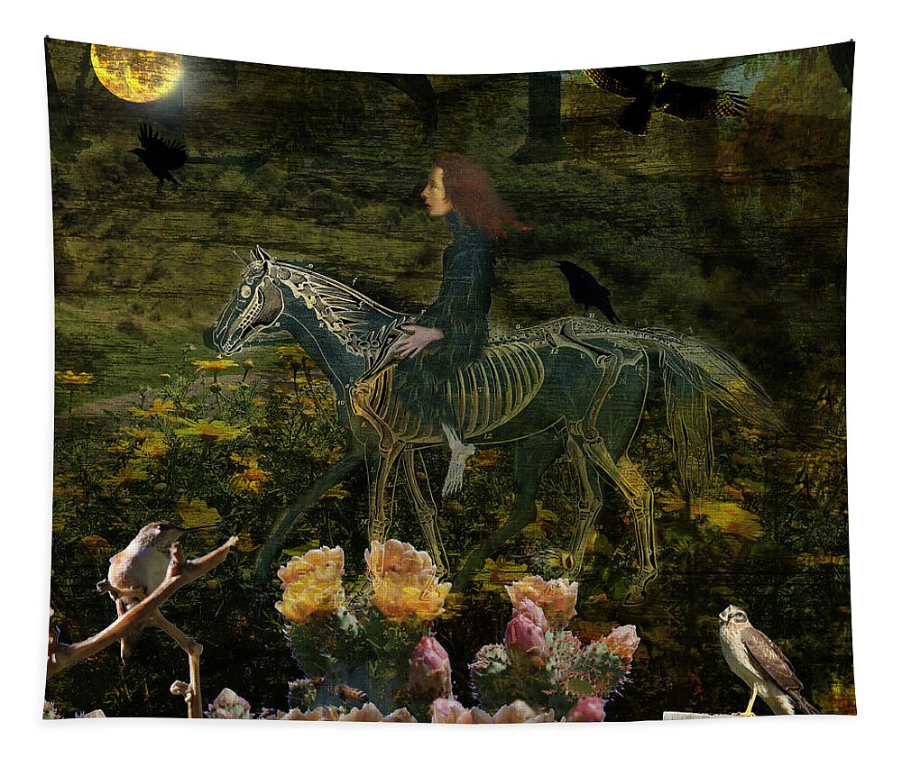 Birds Tapestry featuring the photograph Darkest of Springs... but she rode off in the moonlight to seek the flowers and be with nature. by Perry Hoffman
