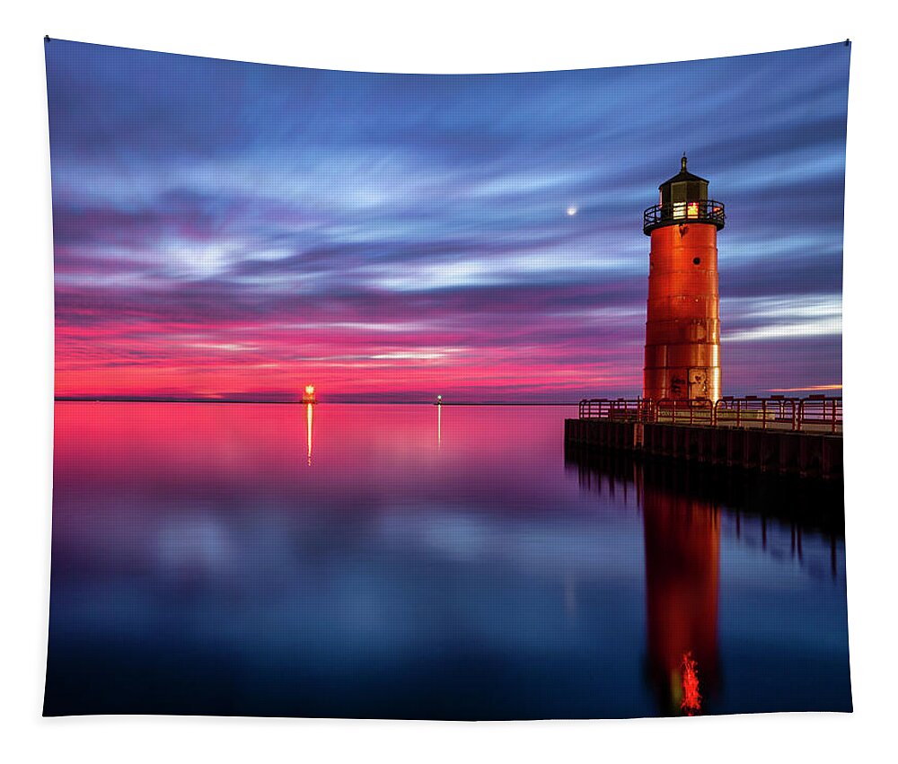 Red Lighthouse Tapestry featuring the photograph Darkness Before the Dawn by Kristine Hinrichs