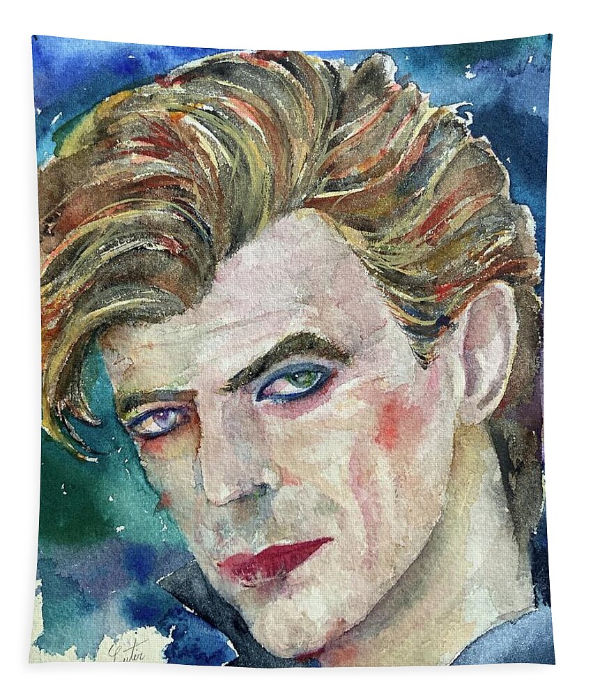 David Bowie Tapestry featuring the painting DAVID BOWIE - watercolor portrait by Fabrizio Cassetta