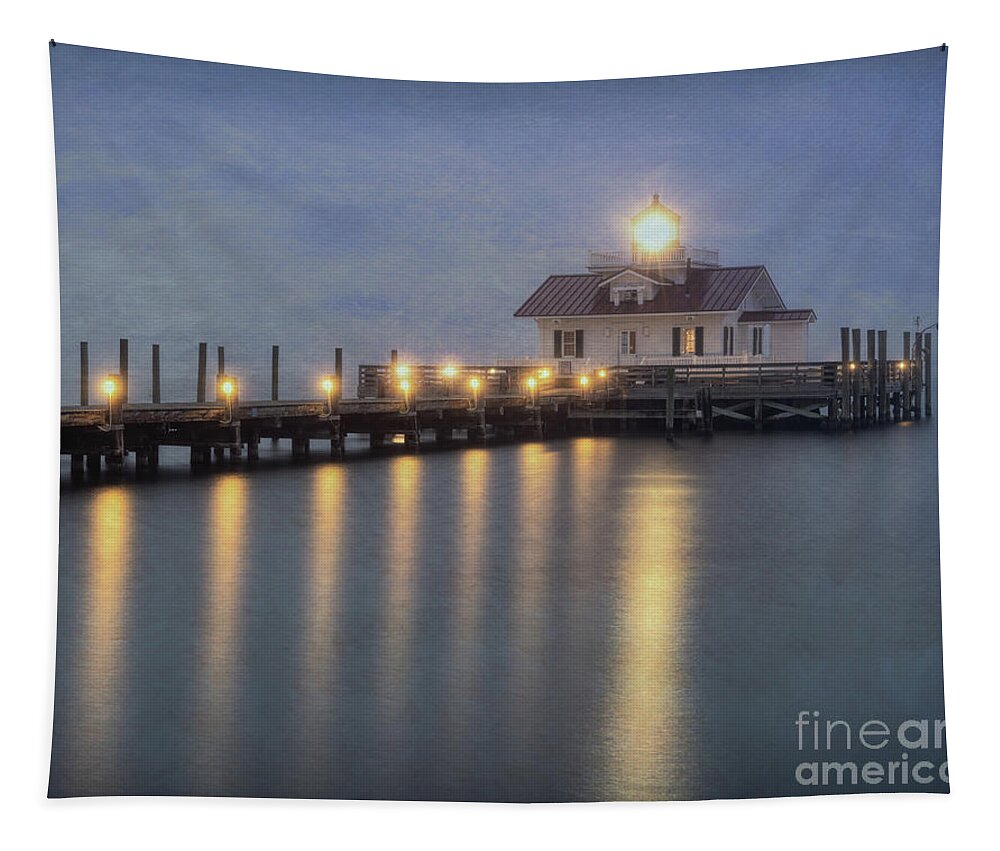 Manteo Tapestry featuring the photograph Dawn at a lighthouse by Izet Kapetanovic