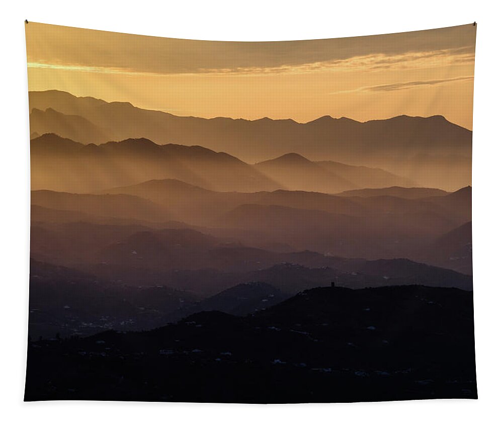 Almijara And Alhama Tapestry featuring the photograph Dawn in the Sierra Tejeda mountains by Gary Browne