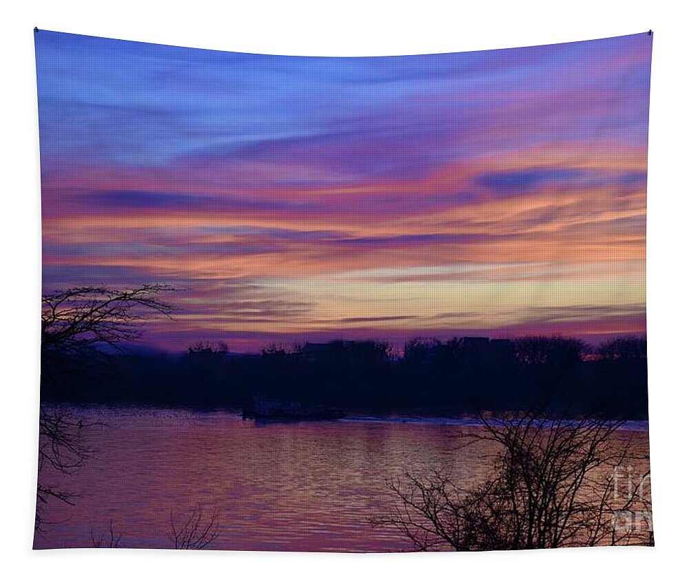  Tapestry featuring the photograph Dawn is Kissing with Purple The Coast by Leonida Arte