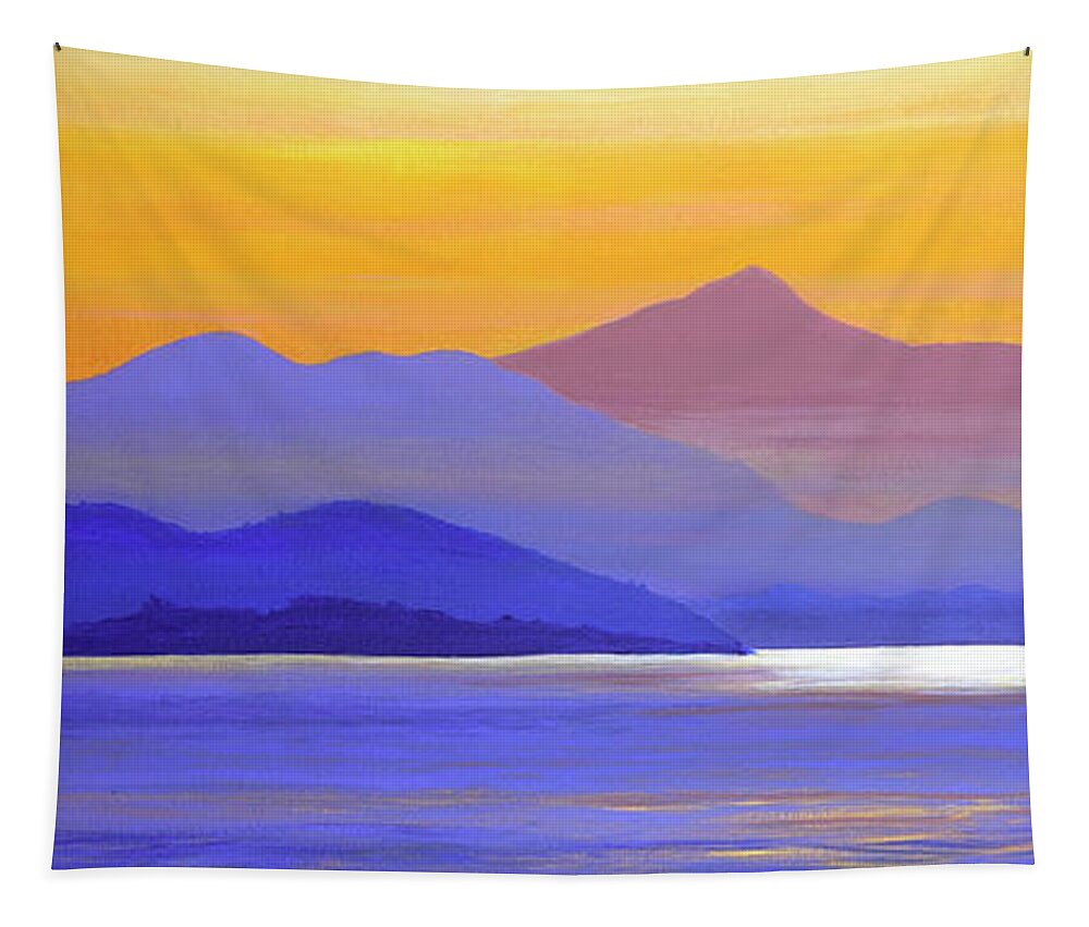Mountains Tapestry featuring the painting Dawn on the Way to Vancouver by Lynn Hansen