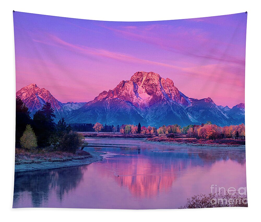 Dave Welling Tapestry featuring the photograph Dawn Oxbow Bend Fall Grand Tetons National Park by Dave Welling