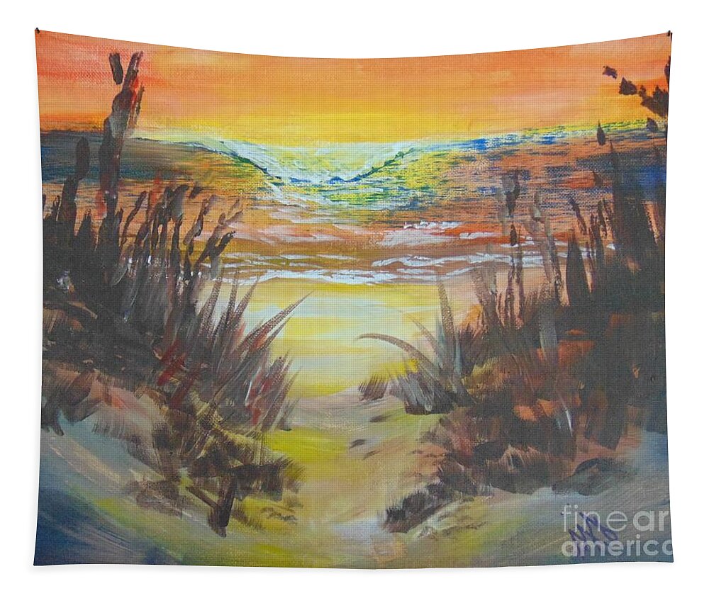 Beach Tapestry featuring the painting Dawn's Early Light by Saundra Johnson