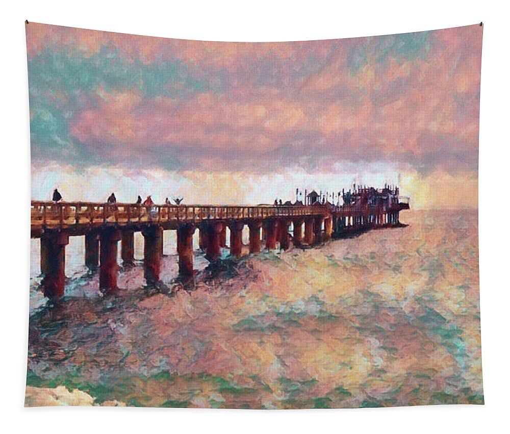 Swakopmund Pier Tapestry featuring the digital art Day on the pier in Swakopmund by Ernest Echols