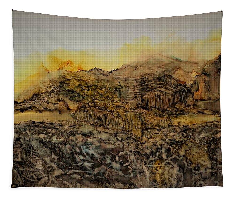 Reflection Tapestry featuring the painting Daybreak at the Old Mill by Angela Marinari