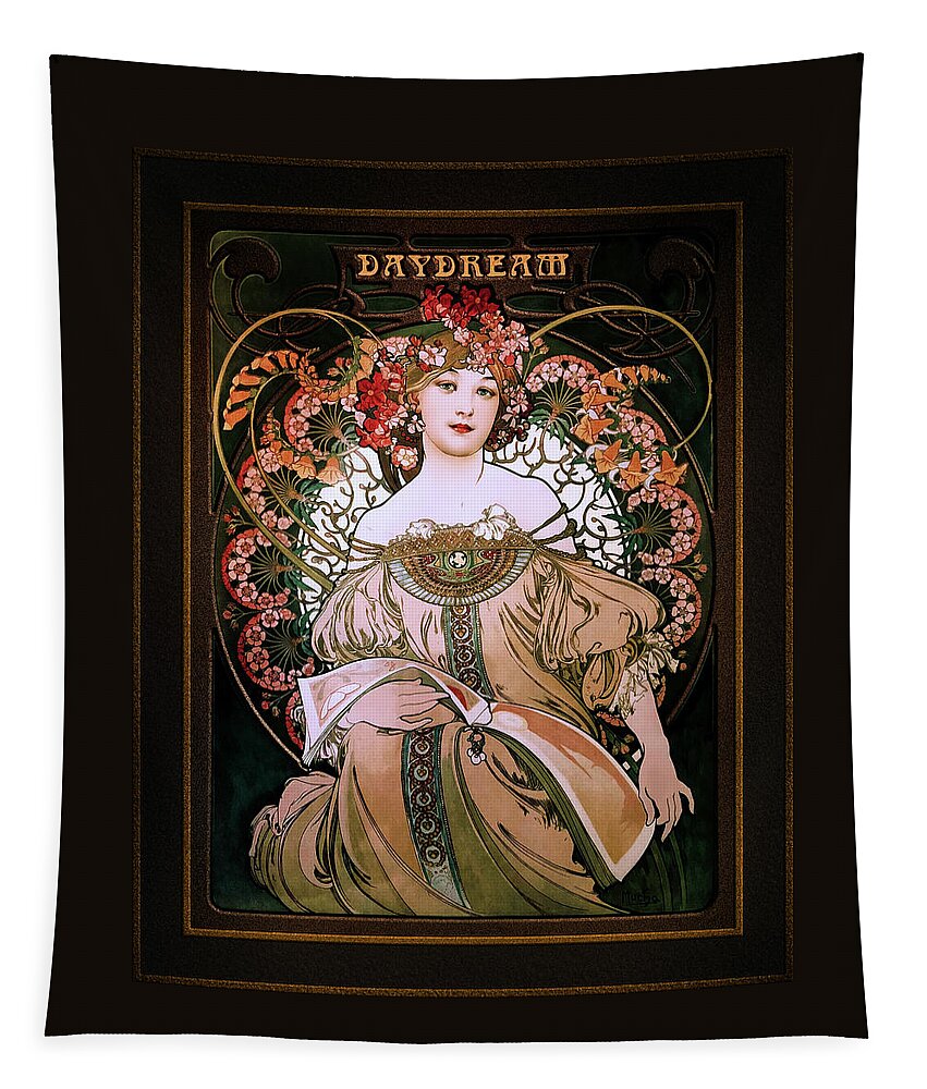Daydream Tapestry featuring the painting Daydream c1896 by Alphonse Mucha Remastered Retro Art Xzendor7 Reproductions by Xzendor7