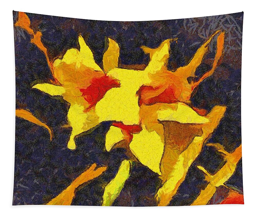 Lily Tapestry featuring the mixed media Daylilies at Night by Christopher Reed