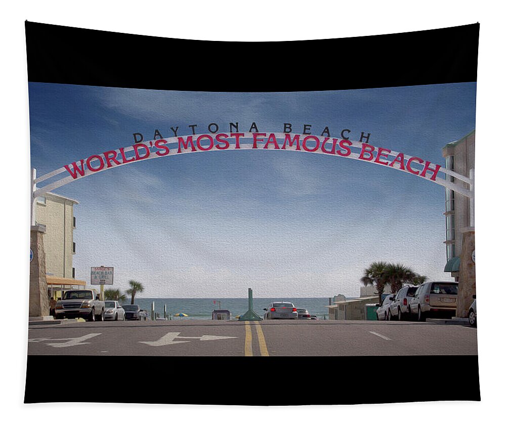 Ocean Scene Tapestry featuring the photograph Daytona Beach Sign by Mike McGlothlen