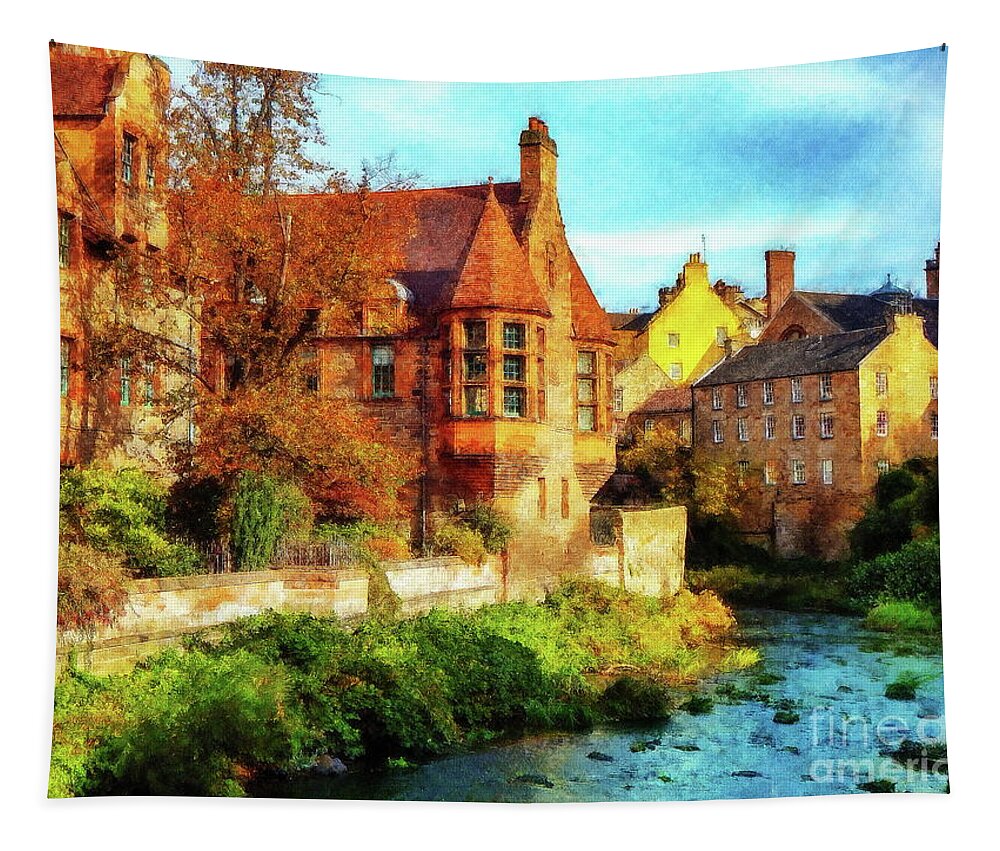 Dean Village Tapestry featuring the digital art Dean Village, Edinburgh by Jerzy Czyz