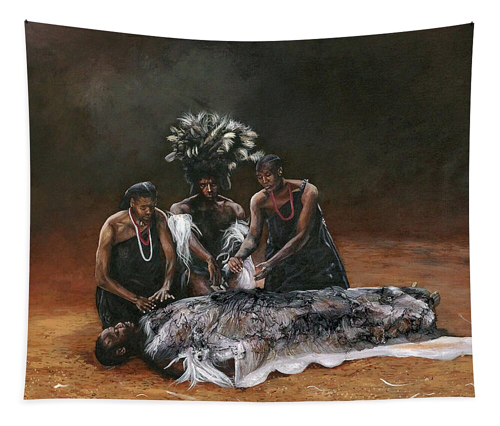 African Art Tapestry featuring the painting Death of Nandi by Ronnie Moyo