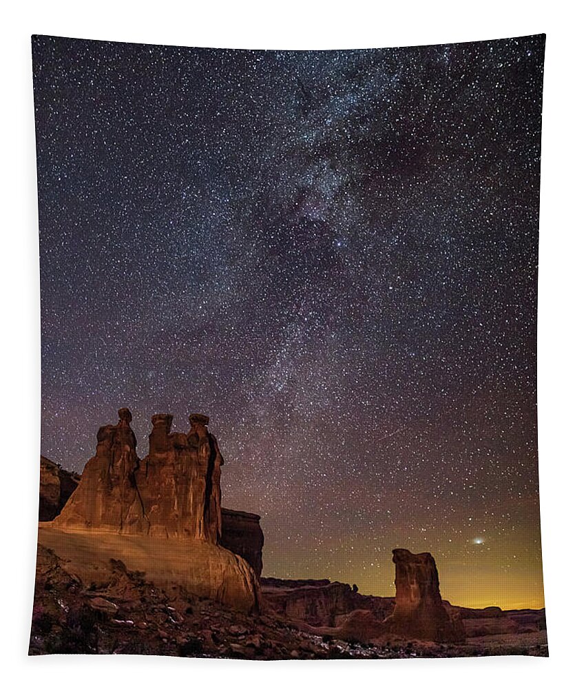 Moab Tapestry featuring the photograph December Milky Way in Arches National Park by Dan Norris
