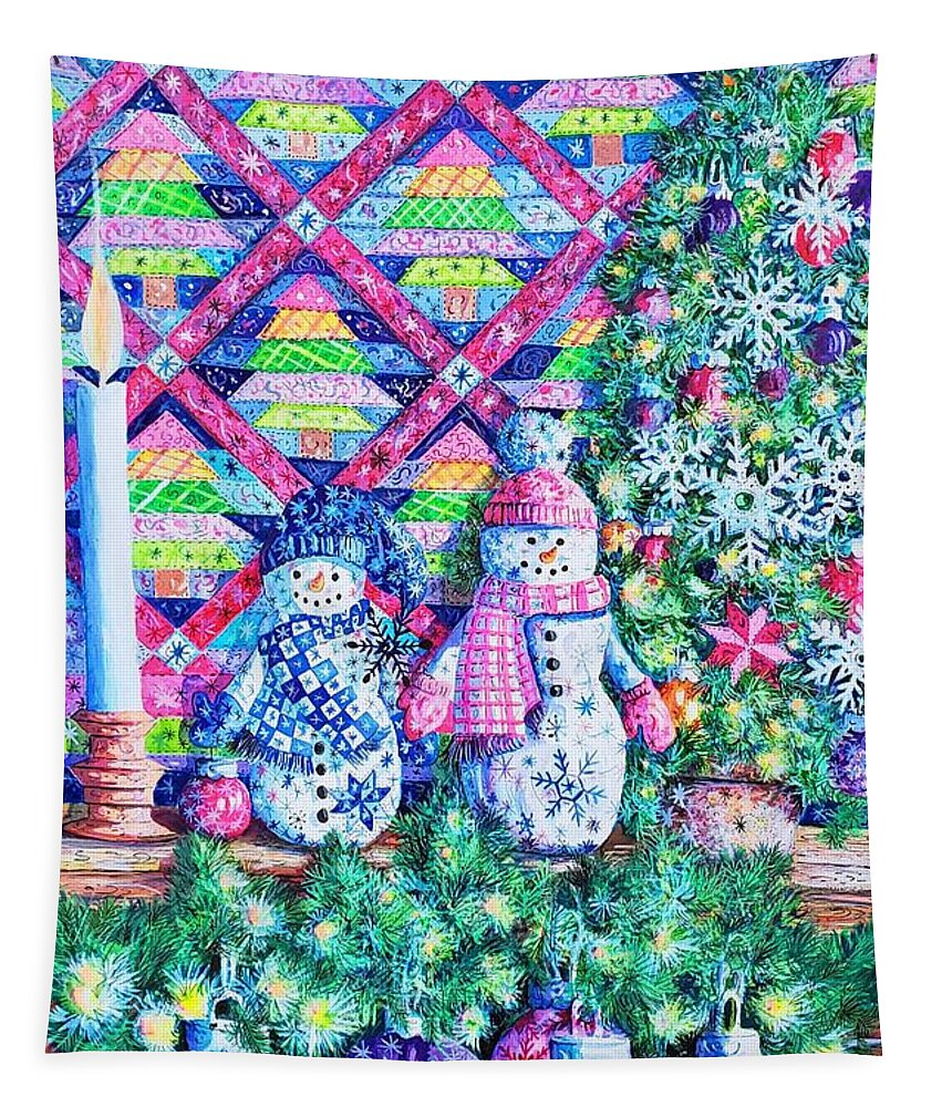 Quilt Tapestry featuring the painting Decorating for Christmas by Diane Phalen