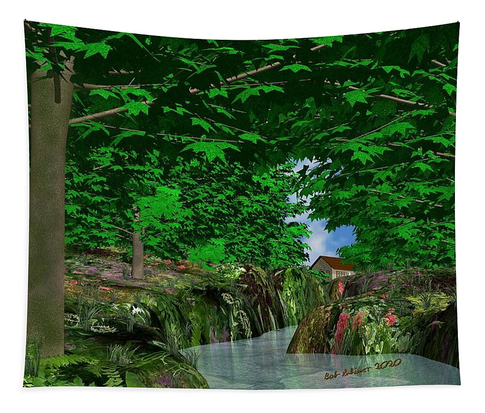 Digital Woods Summer Seasonal Tapestry featuring the digital art Deep Woods by Bob Shimer
