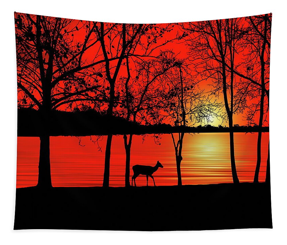 Deer Tapestry featuring the photograph Deer at Sunset by Andrea Kollo