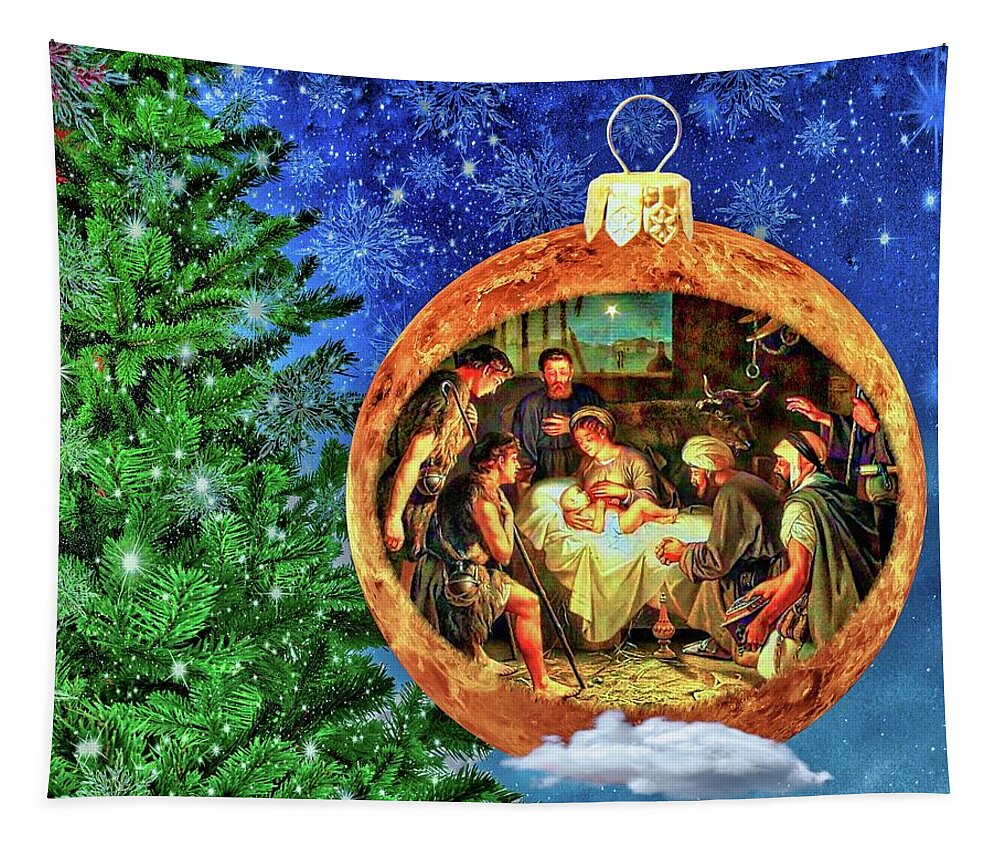 Manger Tapestry featuring the digital art The First Christmas by Norman Brule