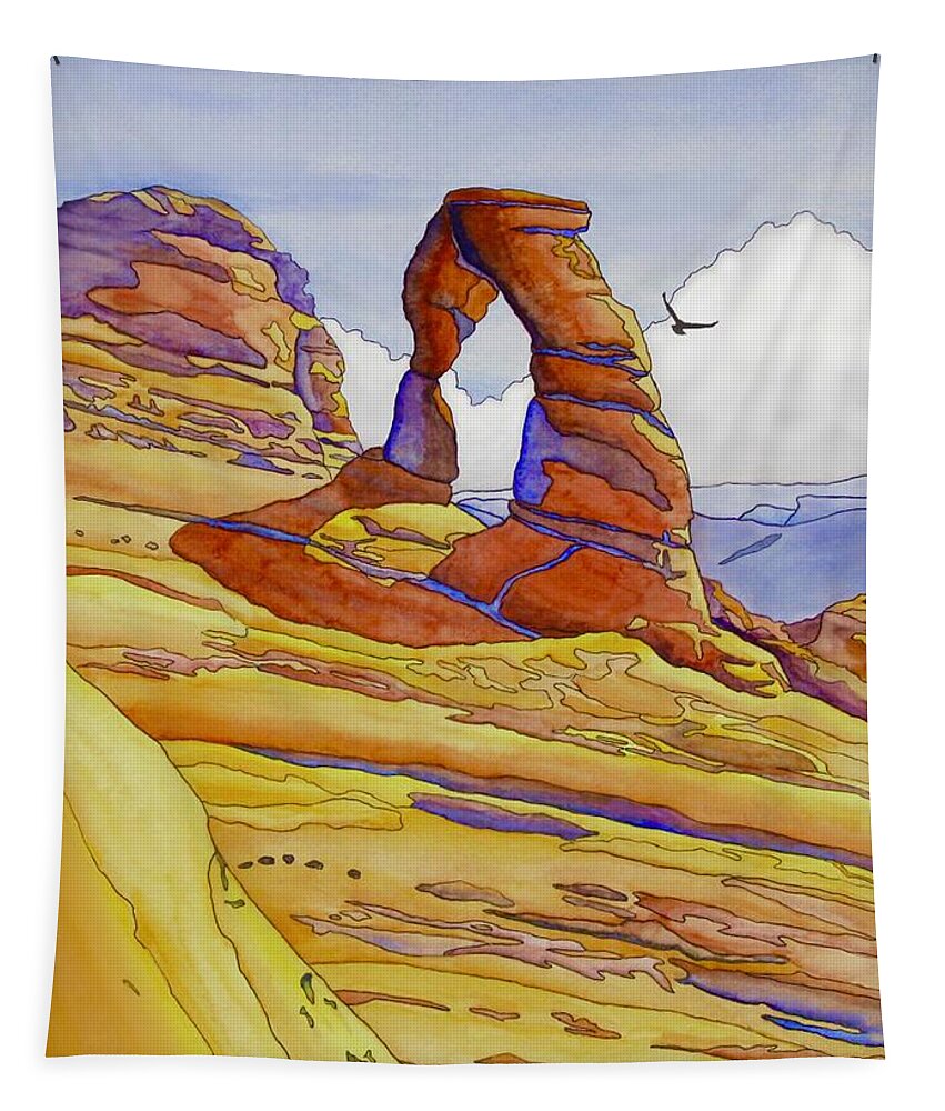 Kim Mcclinton Tapestry featuring the painting Delicate Arch by Kim McClinton