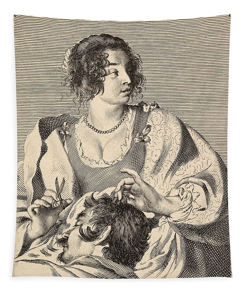 Claude Mellan Tapestry featuring the drawing Delilah Cutting Samson's Hair by Claude Mellan