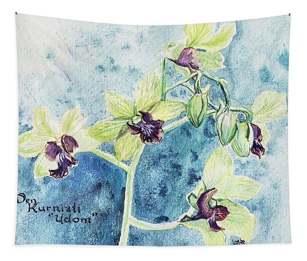 Dendrobium Tapestry featuring the painting Dendrobium kurniati Udom by Merana Cadorette
