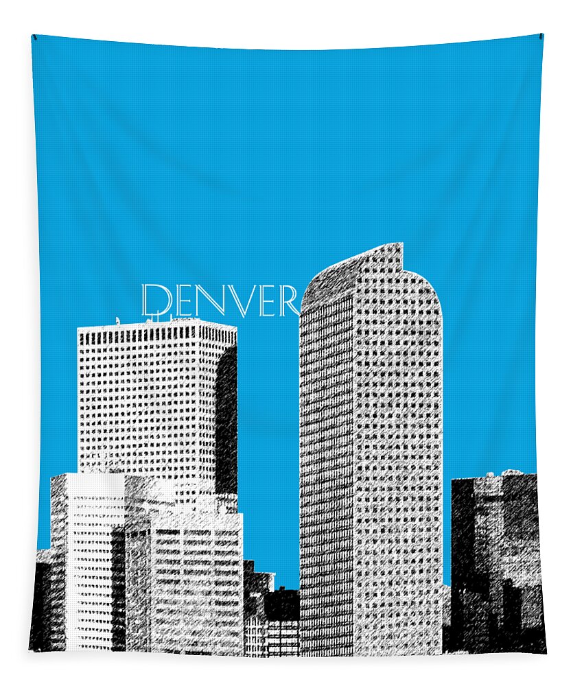 Architecture Tapestry featuring the digital art Denver Skyline - Ice Blue by DB Artist