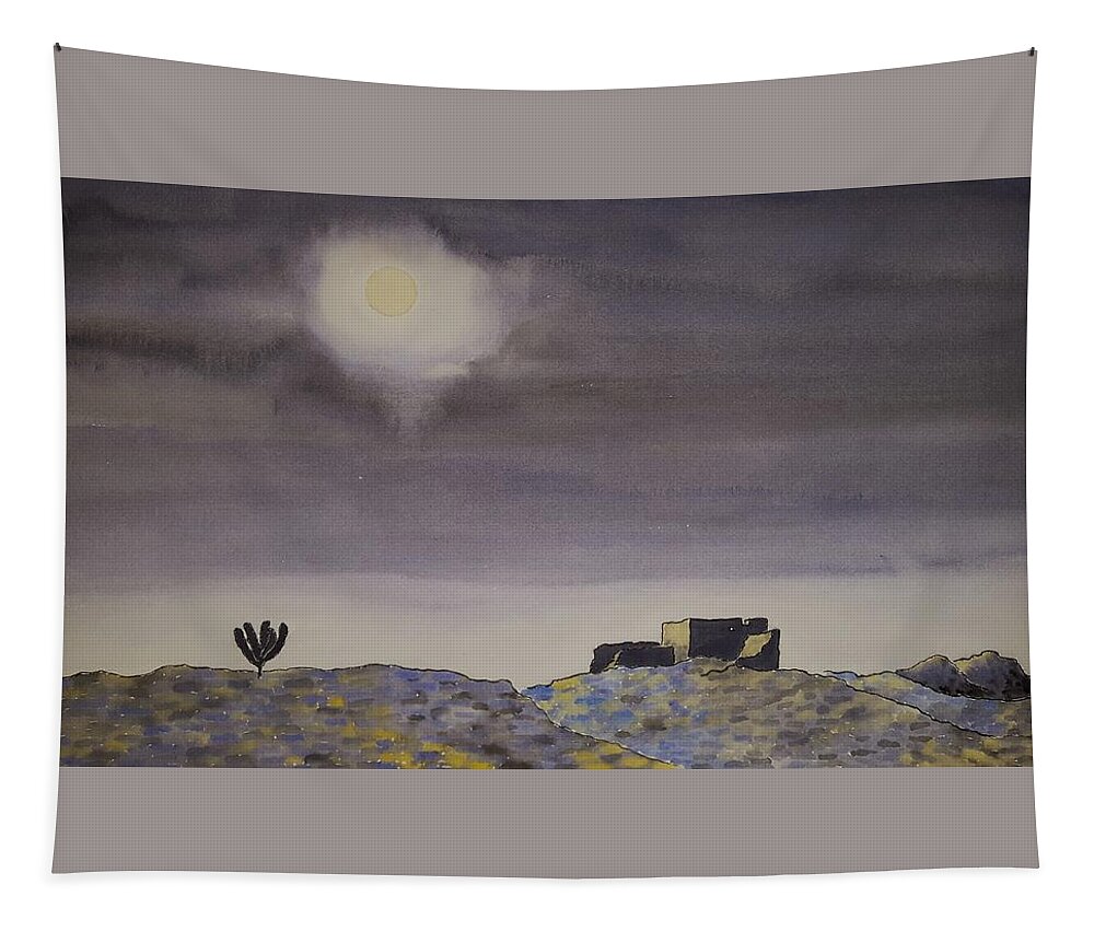 Watercolor Tapestry featuring the painting Desert Nightscape by John Klobucher