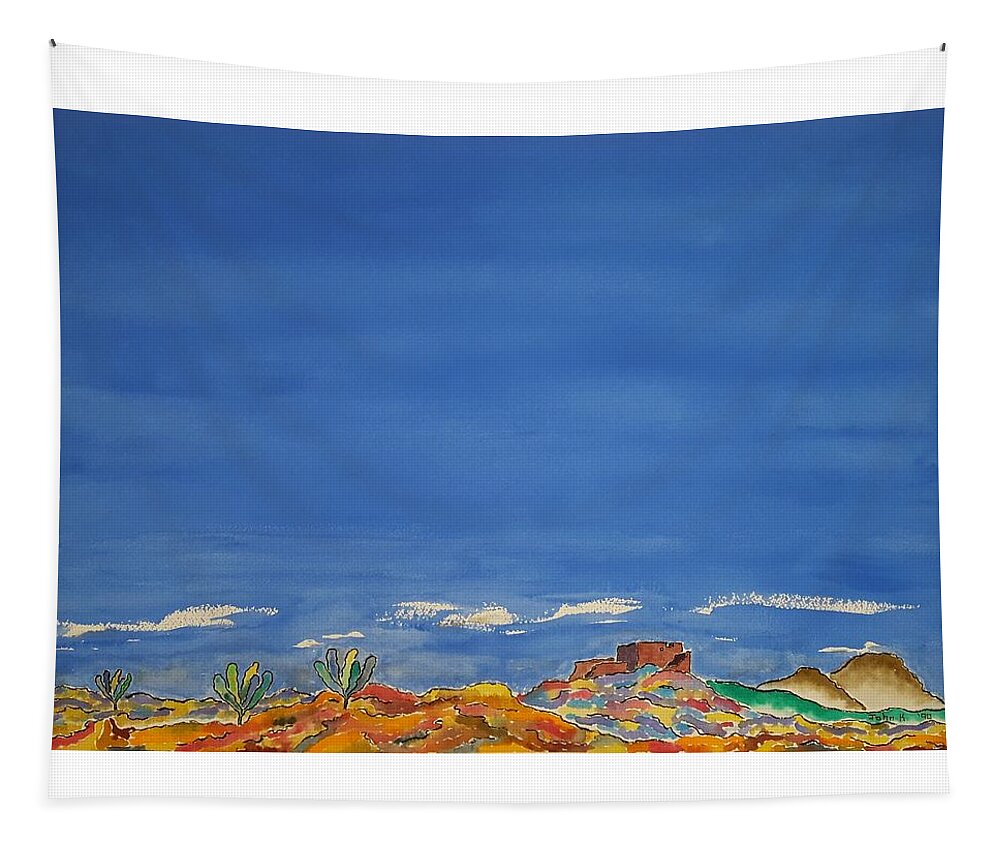 Watercolor Tapestry featuring the painting Desert Panorama by John Klobucher