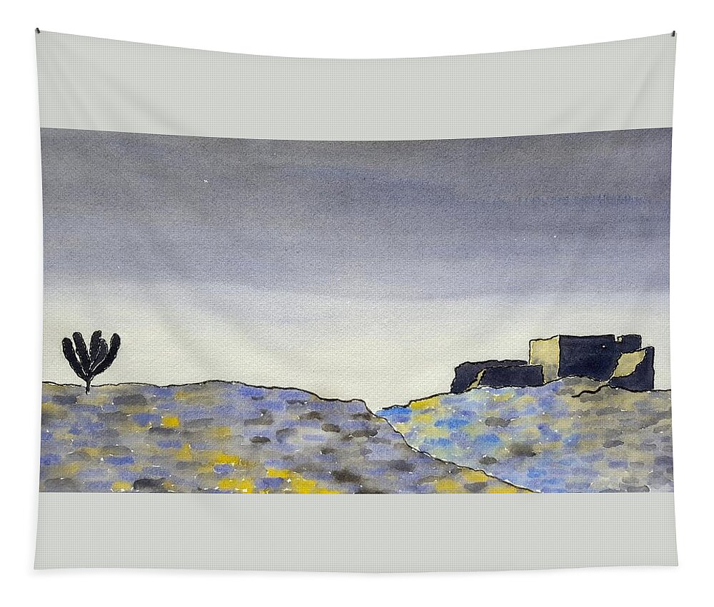 Watercolor Tapestry featuring the painting Desert Shadows Lore by John Klobucher