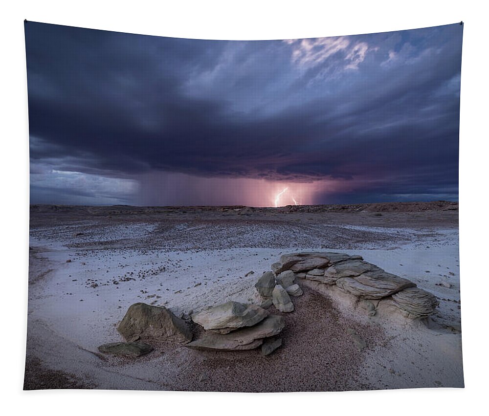 Storm Tapestry featuring the photograph Desert Storm with Lightning by Wesley Aston