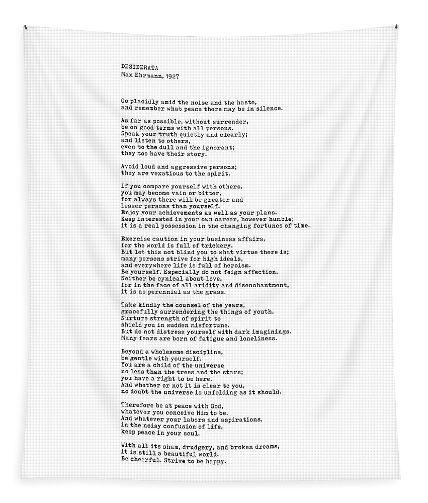 Desiderata Tapestry featuring the mixed media Desiderata by Max Ehrmann - Literary print 5 - Typewriter Quote - Go Placidly Poem - Book Lover Gift by Studio Grafiikka