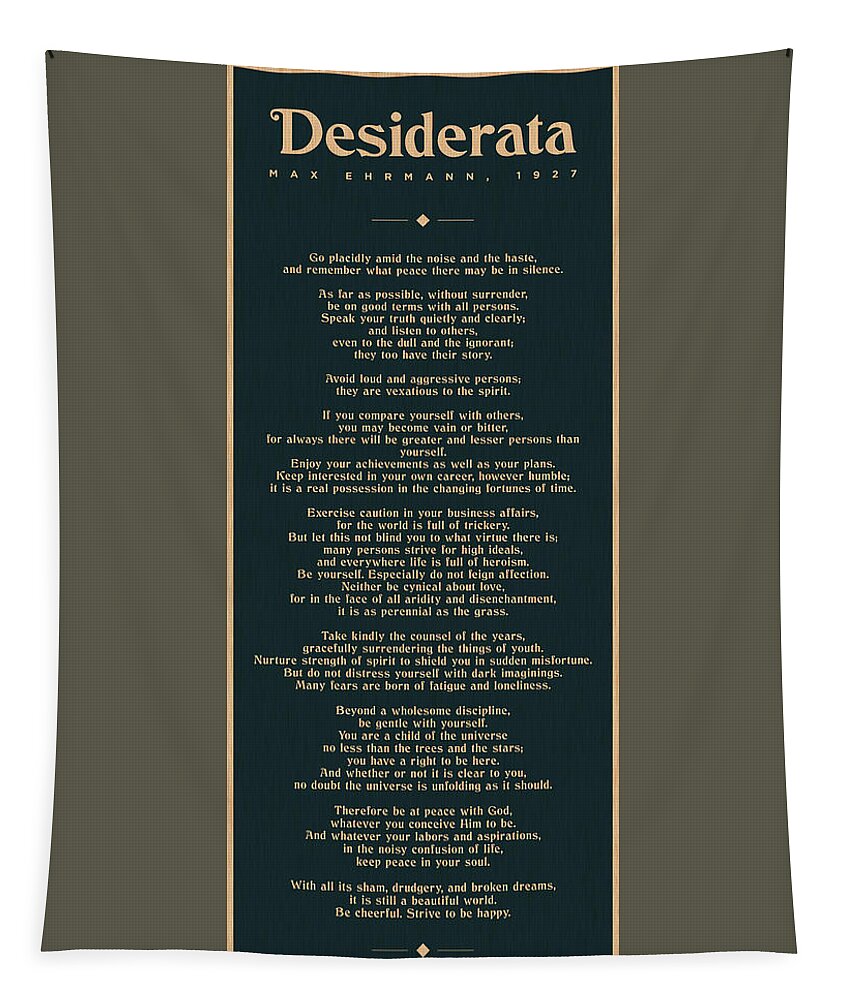 Desiderata Tapestry featuring the mixed media Desiderata by Max Ehrmann - Literary prints - Typography - Go Placidly Poem - Book Lover gifts by Studio Grafiikka