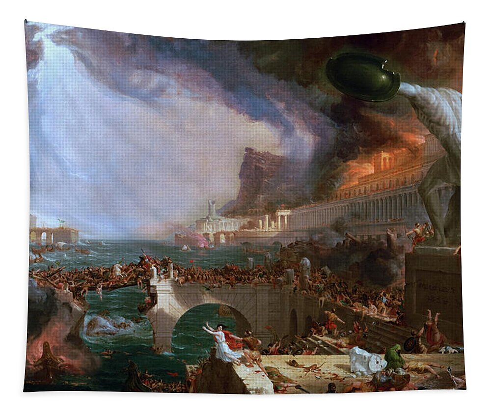 Destruction Tapestry featuring the painting Destruction from The Course of Empire by Thomas Cole by Rolando Burbon