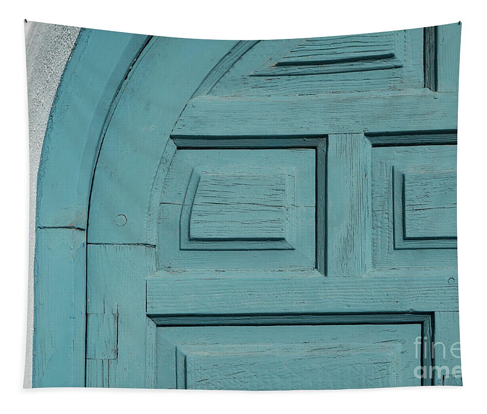 Door Tapestry featuring the photograph Detail of a blue door on the Mediterranean coast by Adriana Mueller