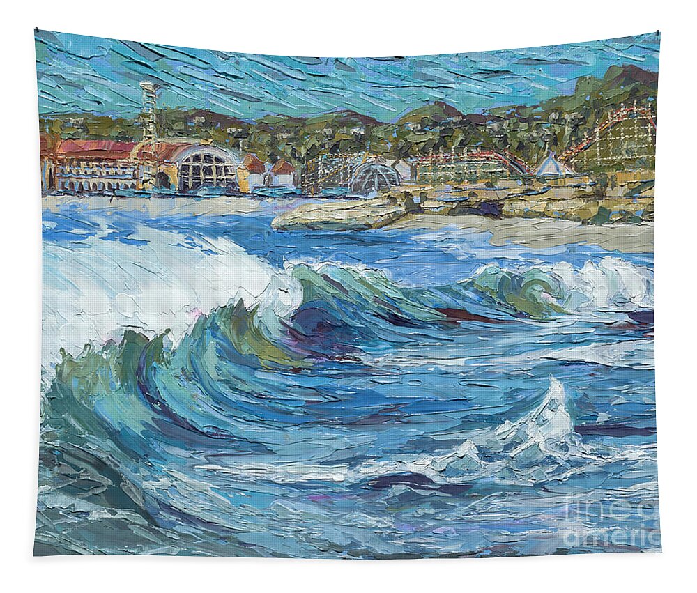 Ocean Tapestry featuring the painting Devdutt's Wave by PJ Kirk